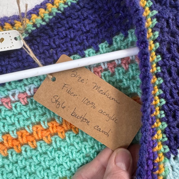 *NEW* HANDMADE Crocheted Colorblock Cardigan - Picture 6 of 9